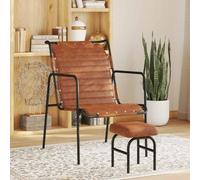 LoogCape Fauteuil relax en cuir véritable marron avec repose-pieds, design vintage, 54 x 71 x 80 cm, avec structure en fer et revêtement en poudre noire, pour salon, bureau, coin invités, confort