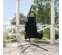 LoogCape Fauteuil suspendu de jardin avec coussin noir en tissu Oxford et acier, banc à bascule résistant aux intempéries pour terrasse, balcon et extérieur, véranda stable avec fonction allongée