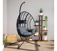 LoogCape Fauteuil suspendu en forme d'œuf avec structure en acier robuste et rotin anthracite pour balcon, terrasse et détente en plein air, avec coussin confortable et housse résistante aux