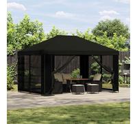 LoogCape Gazebo avec Murs latéraux 4 x 3 m Noir en Polyester et Acier, abri extérieur Robuste pour Jardin terrasse Patio, Protection Solaire et Pluie, idéal pour Camping, Barbecue et réceptions