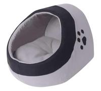 LoogCape Grotte pour chat grise et noire - Taille L - Grande niche douillette pour chats et petits animaux - Avec coussin amovible - Lavable - Polaire de polyester douce - Refuge confortable pour le