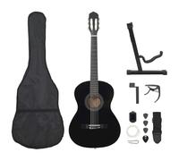 LoogCape Guitare acoustique classique 4/4 noire avec kit d'accessoires pour débutants et confirmés, avec sac, sangle, médiators, accordeur, capodastre, cordes et support, idéale pour l'enseignement de