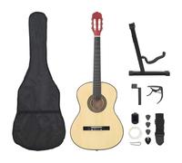 LoogCape Guitare acoustique classique pour débutants 4/4 99 cm avec sac, sangle, médiators, accordeur, cordes, capodastre, support de guitare, accessoire idéal pour les enfants et les adultes pour