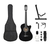 LoogCape Guitare western 96,5 cm avec 6 cordes - Noir - Pour débutants et confirmés - Avec sac - Sangle - Médiators - Accordeur et accessoires - Pour les amateurs de musique, enfants et adultes