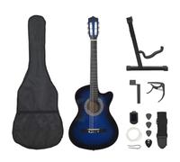 LoogCape Guitare western bleue de 96,5 cm avec 6 cordes pour débutants et confirmés avec sac, sangle, médiators, accordeur et accessoires pour enfants et adultes