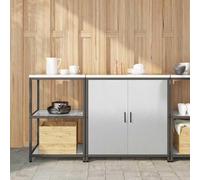 LoogCape HATTEM Ensemble de rangement de cuisine en acier inoxydable argenté avec 2 pièces, 4 étagères, 2 portes, 44,31 kg, pour terrasse, jardin, cuisine, espace de rangement et ordre moderne en