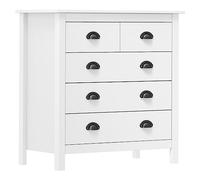 LoogCape Hill Buffet blanc 79 x 40 x 80 cm en pin massif avec 5 tiroirs et poignées de tasse pour salon, salle à manger, couloir et bureau, rangement peu encombrant