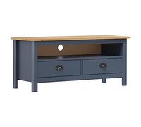 LoogCape Hill Meuble TV gris en pin massif 110 x 40 x 47 cm avec 2 tiroirs et compartiment, buffet bas avec espace de rangement pour salon, étagère moderne, peu encombrant et robuste