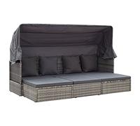 LoogCape Île de jardin avec toit en polyrotin gris - Pliable et réglable - Résistant aux intempéries - Avec coussin rembourré - Protection solaire - Chaise longue - Pour terrasse, balcon, piscine