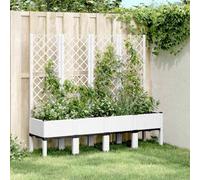LoogCape Jardinière avec treillis blanc en polypropylène, 160 x 40 x 142 cm, aspect rotin pour jardin, terrasse, balcon, légumes, herbes et plantes grimpantes avec un bon drainage