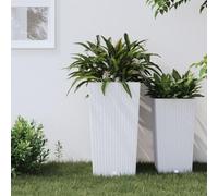 LoogCape Jardinière blanche avec insert amovible en rotin PP, 32,5 x 32,5 x 61 cm, bac de 21 l et récipient de 49 l, pour balcon, jardin, terrasse, rebord de fenêtre, intérieur et extérieur
