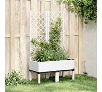 LoogCape Jardinière blanche avec treillis - 80 x 40 x 142 cm - En polypropylène - Aspect rotin - Pour terrasse, balcon, jardin et légumes ou herbes aromatiques