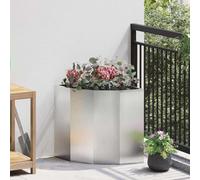 LoogCape Jardinière d'angle argentée en acier inoxydable 45 x 45 x 50 cm pour jardin, terrasse, balcon, pot de plantes avec forme moderne pour coins étroits et décoration extérieure élégante