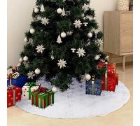 LoogCape Jupe de sapin de Noël de luxe blanche 150 cm en fausse fourrure avec broderie flocon de neige, protection contre les aiguilles, couverture de protection du sol, décoration de Noël pour sapin