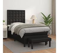 LoogCape Lit à sommier tapissier 90 x 190 cm en cuir synthétique noir avec matelas à ressorts ensachés, tête de lit réglable en hauteur, surmatelas et banc pour chambre à coucher