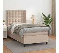 LoogCape Lit à sommier tapissier, 90 x 190 cm, marron cappuccino, en cuir synthétique, tête de lit réglable en hauteur, matelas à ressorts ensachés, support de résistance moyenne, meubles de chambre à