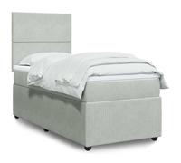 LoogCape Lit à sommier tapissier avec matelas, 100 x 200 cm, en velours gris clair, ressorts ensachés, tête de lit réglable en hauteur, doux et confortable, meubles de chambre à coucher, kit complet