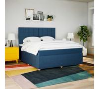 LoogCape Lit à sommier tapissier avec matelas, bleu, 180 x 200 cm, housse en tissu, tête de lit réglable en hauteur, ressorts ensachés, éclairage LED, meubles de chambre à coucher