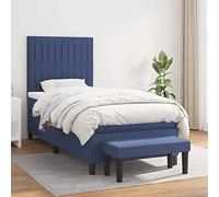 LoogCape Lit à sommier tapissier avec matelas, bleu, 90 x 200 cm, housse en tissu, tête de lit réglable en hauteur, matelas à ressorts ensachés, confort moyen, banc inclus, meubles de chambre à