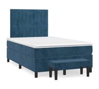 LoogCape Lit à sommier tapissier avec matelas, bleu foncé, 120 x 190 cm, en velours, tête de lit réglable en hauteur, matelas à ressorts ensachés, confort moyen, banc inclus, meubles de chambre à