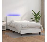 LoogCape Lit à sommier tapissier avec matelas, éclairage LED, tête de lit, cuir synthétique blanc, 100 x 200 cm, ensemble de meubles de chambre à coucher de luxe