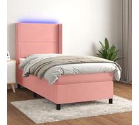 LoogCape Lit à sommier tapissier avec matelas, éclairage LED, velours rose, 100 x 200 cm, tête de lit réglable en hauteur, meuble de luxe pour chambre à coucher