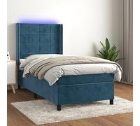 LoogCape Lit à sommier tapissier avec matelas et LED, bleu foncé, 80 x 200 cm, housse en velours, tête de lit réglable en hauteur, ressorts ensachés, meubles de chambre à coucher