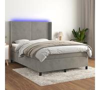 LoogCape Lit à sommier tapissier, avec matelas et LED, en velours gris clair, 140 x 200 cm, tête de lit réglable en hauteur, meubles de chambre à coucher