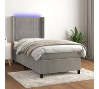 LoogCape Lit à sommier tapissier, avec matelas et LED, gris clair, 90 x 190 cm, housse en velours, tête de lit réglable en hauteur, matelas à ressorts ensachés pour chambre à coucher