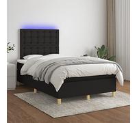 LoogCape Lit à sommier tapissier avec matelas et LED, noir, 120 x 200 cm, housse en tissu, tête de lit réglable en hauteur, matelas à ressorts ensachés pour un sommeil réparateur, meubles de chambre à