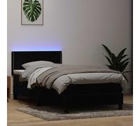 LoogCape Lit à sommier tapissier avec matelas et LED noir, 90 x 210 cm, housse en velours, tête de lit réglable en hauteur, ressorts ensachés, pour un sommeil réparateur, une chambre moderne