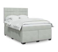 LoogCape Lit à sommier tapissier avec matelas, gris clair, 140 x 190 cm, en velours, tête de lit réglable en hauteur, éclairage LED, matelas à ressorts ensachés, meubles de chambre à coucher