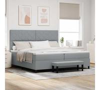 LoogCape Lit à sommier tapissier avec matelas gris clair 200 x 200 cm, housse en tissu, tête de lit réglable, cadre en bois, lit double durable pour chambre à coucher, taille de lit impérial