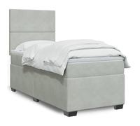 LoogCape Lit à sommier tapissier avec matelas, gris clair, 90 x 200 cm, tissu velours, ressorts ensachés, tête de lit réglable en hauteur, surmatelas confortable, meubles de chambre à coucher