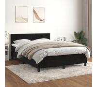 LoogCape Lit à sommier tapissier avec matelas, noir, 140 x 200 cm, en velours, tête de lit réglable en hauteur, matelas à ressorts ensachés, confort moyennement dur, meubles de chambre à coucher