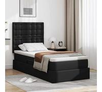 LoogCape Lit avec espace de rangement et LED noir, 90 x 200 cm, cuir synthétique, cadre en métal, lit futon élévateur hydraulique pour chambre à coucher avec éclairage LED RVB, espace de rangement