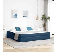 LoogCape Lit capitonné bleu 200 x 200 cm avec matelas, cadre en métal, espace de rangement hydraulique, taille lit impérial, ensemble de meubles de chambre à coucher moderne