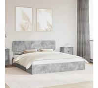 LoogCape Lit coffre gris béton 200 x 200 cm, lit double moderne en bois avec 4 tiroirs, plate-forme robuste pour chambre à coucher
