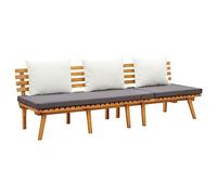 LoogCape Lit de jardin en acacia massif réglable, avec coussins épais, facile d'entretien, pour terrasse et jardin, blanc/gris foncé, 200 x 65 cm