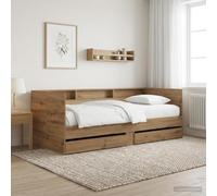 LoogCape Lit de jour avec tiroirs en chêne rustique, design moderne, idéal pour les petits appartements, offre un espace de rangement, construction stable, utilisation polyvalente comme siège et