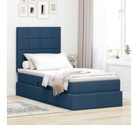LoogCape Lit de rangement avec matelas - Bleu - 90 x 200 cm - Tissu - Cadre en métal - Ascenseur latéral hydraulique - Lit de rangement pour chambre moderne