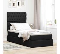 LoogCape Lit de rangement avec matelas noir 90 x 200 cm en tissu moderne avec ascenseur hydraulique, cadre en métal, tête de lit rembourrée confortable, idéal pour chambre à coucher, peu encombrant