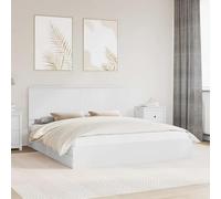 LoogCape Lit de rangement, blanc, 200 x 200 cm, matériau en bois, design moderne, tiroirs intégrés, durable, pour chambre à coucher, taille empereur