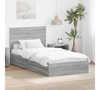 LoogCape Lit de rangement, gris sonoma 100 x 200 cm, cadre de lit en bois avec sommier à lattes, lit coffre de rangement pour chambre à coucher, lit plateforme moderne