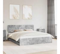 LoogCape Lit double avec coffre de rangement, gris béton, 180 x 200 cm, matériau en bois, design moderne avec tête de lit réglable et tiroirs cachés pour économiser de l'espace