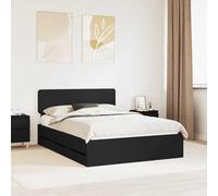 LoogCape Lit double avec espace de rangement, noir, 160 x 200 cm, matériau en bois, design moderne, cadre de lit avec tête de lit réglable, tiroirs cachés et sommier à lattes stable pour un sommeil