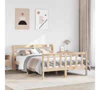 LoogCape Lit en bois massif 135 x 190 cm en pin non traité, avec têtes de lit, étagères, autoportant, pour chambre à coucher, meuble robuste