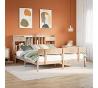 LoogCape Lit en bois massif 180 x 200 cm - Cadre de lit avec étagère, tête de lit, sommier à lattes, espace de rangement, meuble de chambre à coucher, non traité, robuste