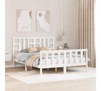 LoogCape Lit en bois massif avec tête de lit, blanc, 150 x 200 cm, king size, bois de pin robuste, durable, pour chambre à coucher, design moderne, grand confort