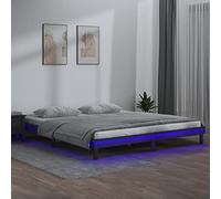 LoogCape Lit en bois massif gris 140 x 190 cm avec éclairage LED RVB, bois de pin, sommier à lattes stable, meuble de chambre moderne pour un sommeil réparateur